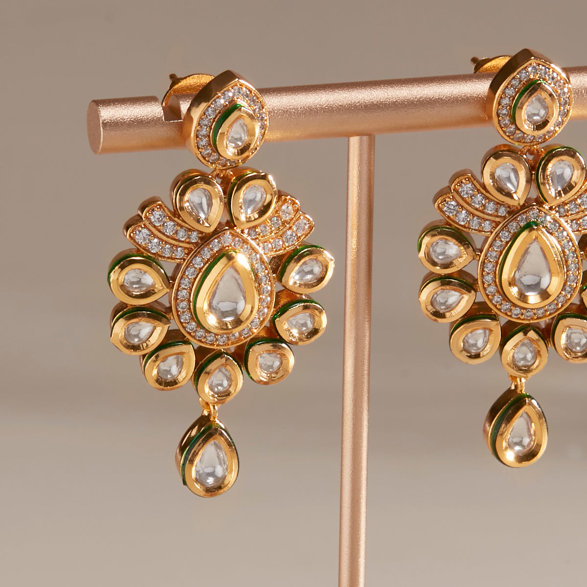 Kundan Hanging Leaf Shaped Earrings